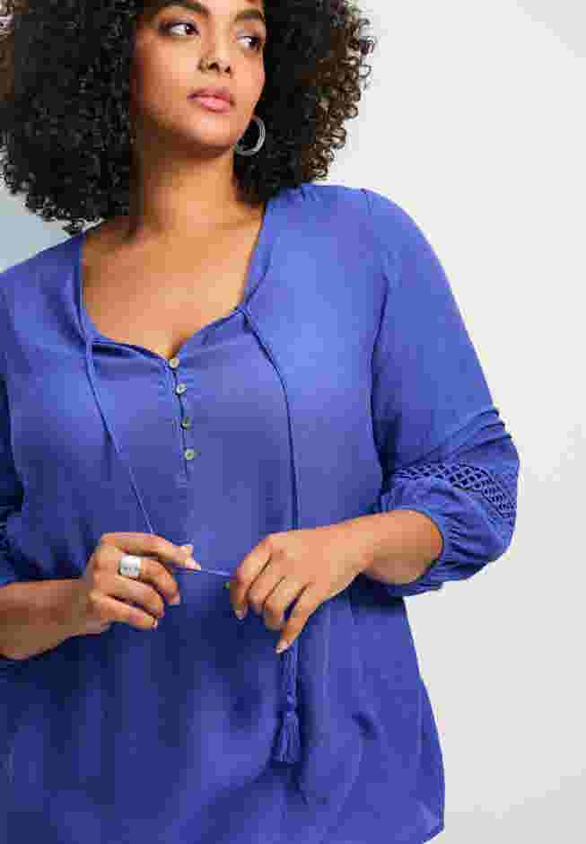 Pintuck Lace Peasant Top image number 1