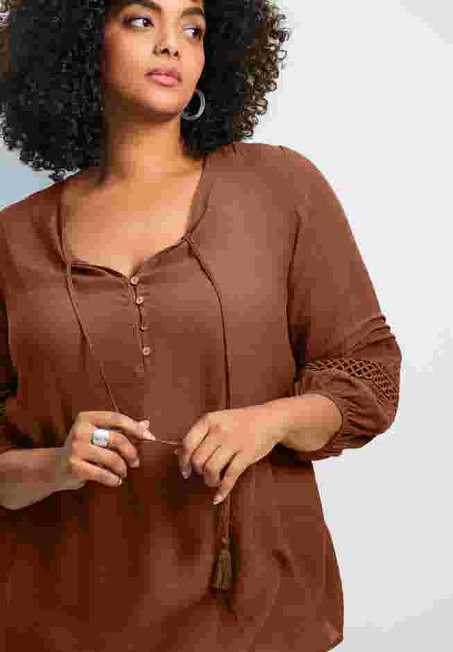 Pintuck Lace Peasant Top image number 3