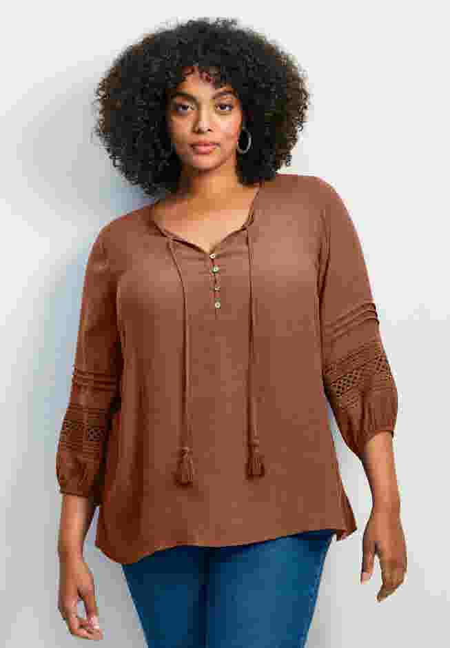 Pintuck Lace Peasant Top image number 0