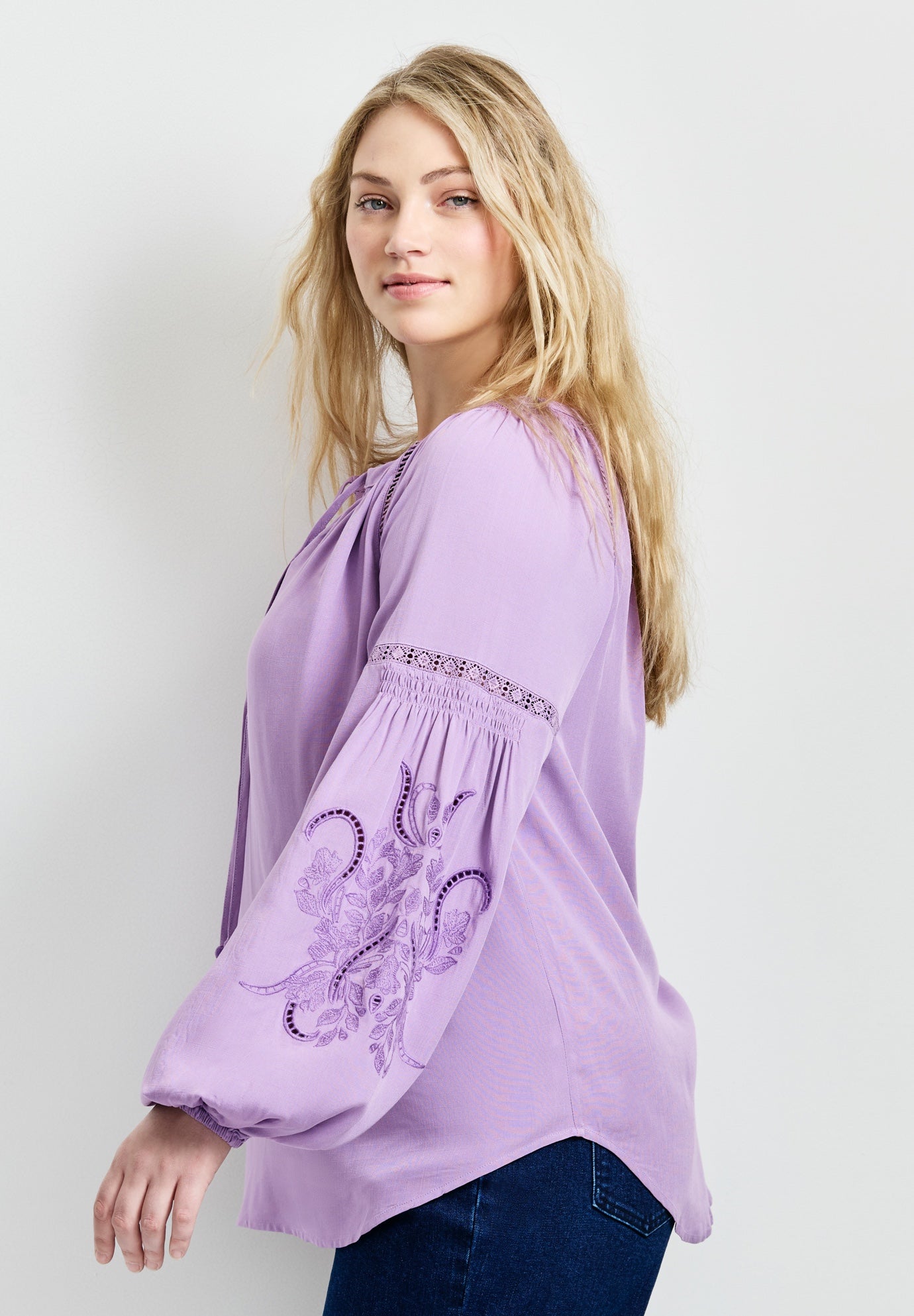 Embroidered Peasant Blouse image number 1