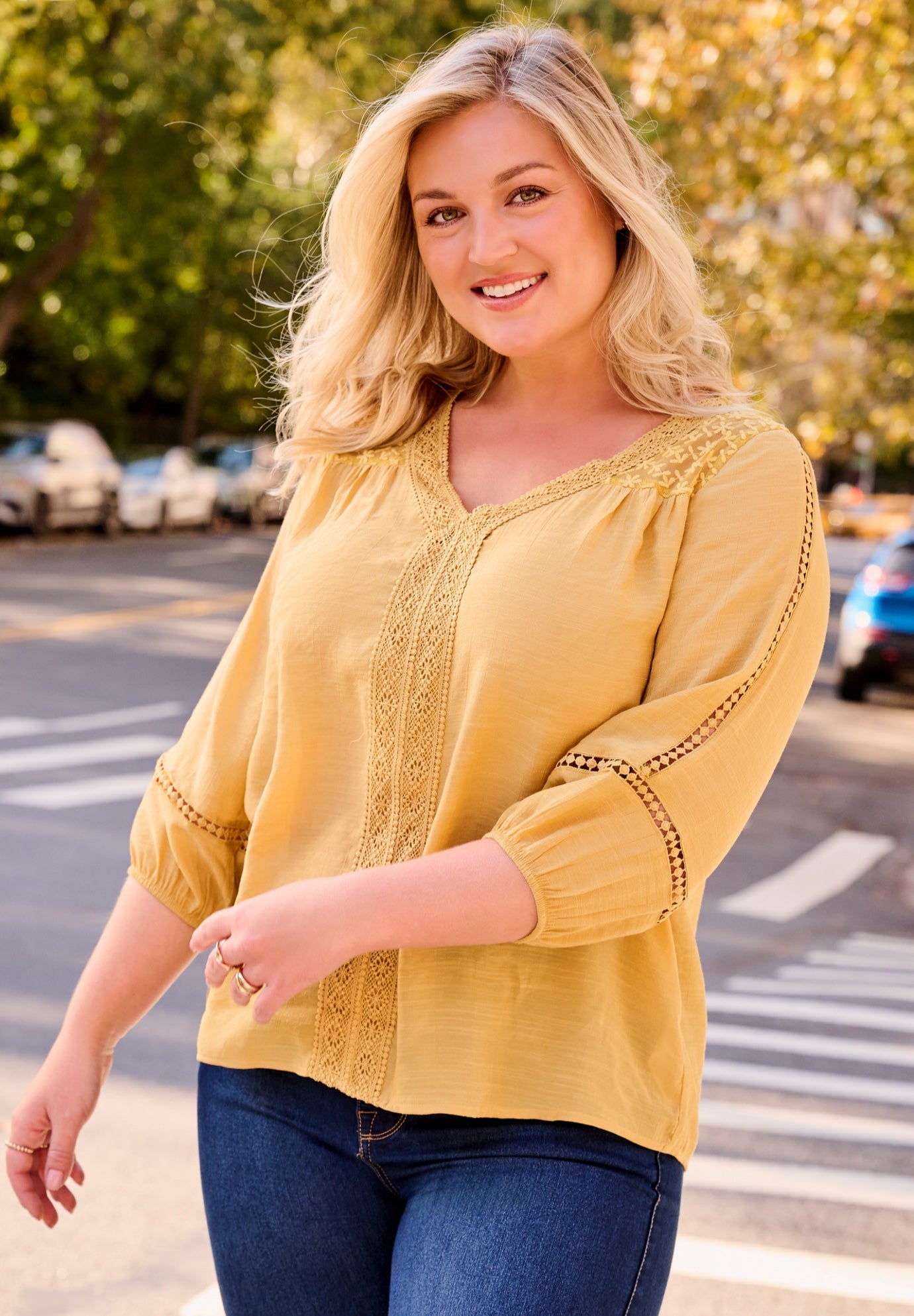 Embroidered Lace Detail Peasant Blouse image number 0