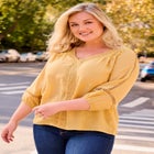 Embroidered Lace Detail Peasant Blouse image number null