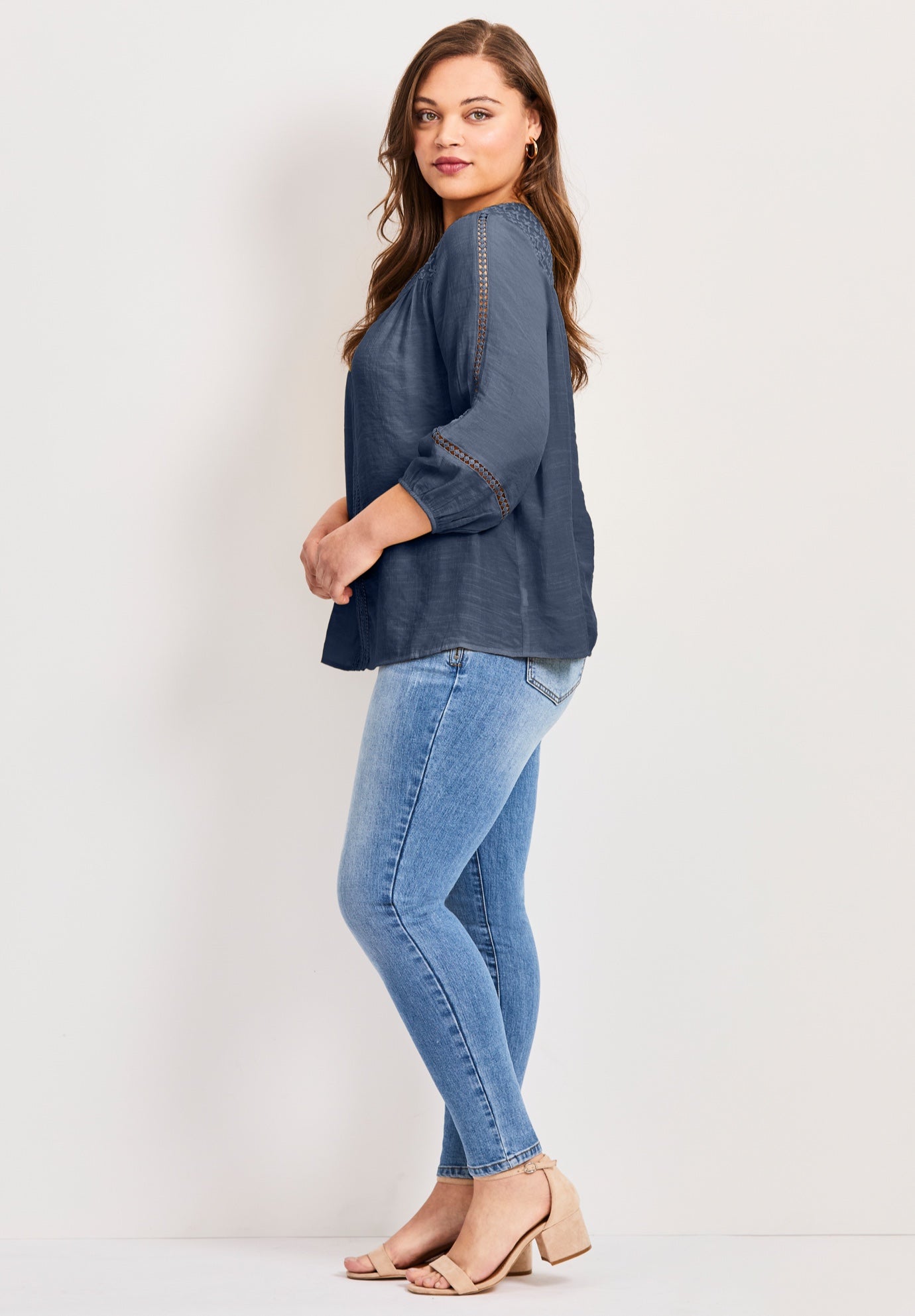 Embroidered Lace Detail Peasant Blouse image number 3