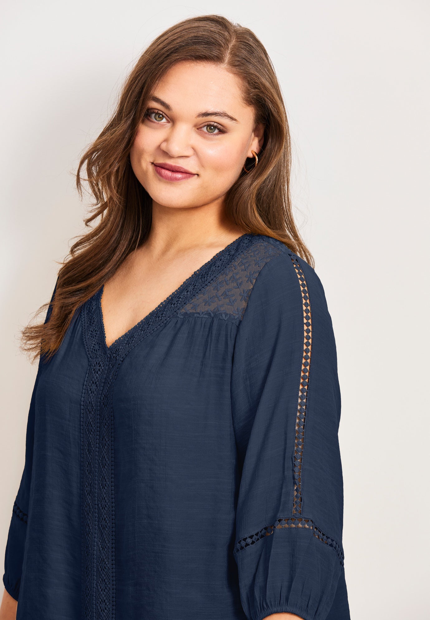 Embroidered Lace Detail Peasant Blouse image number 4