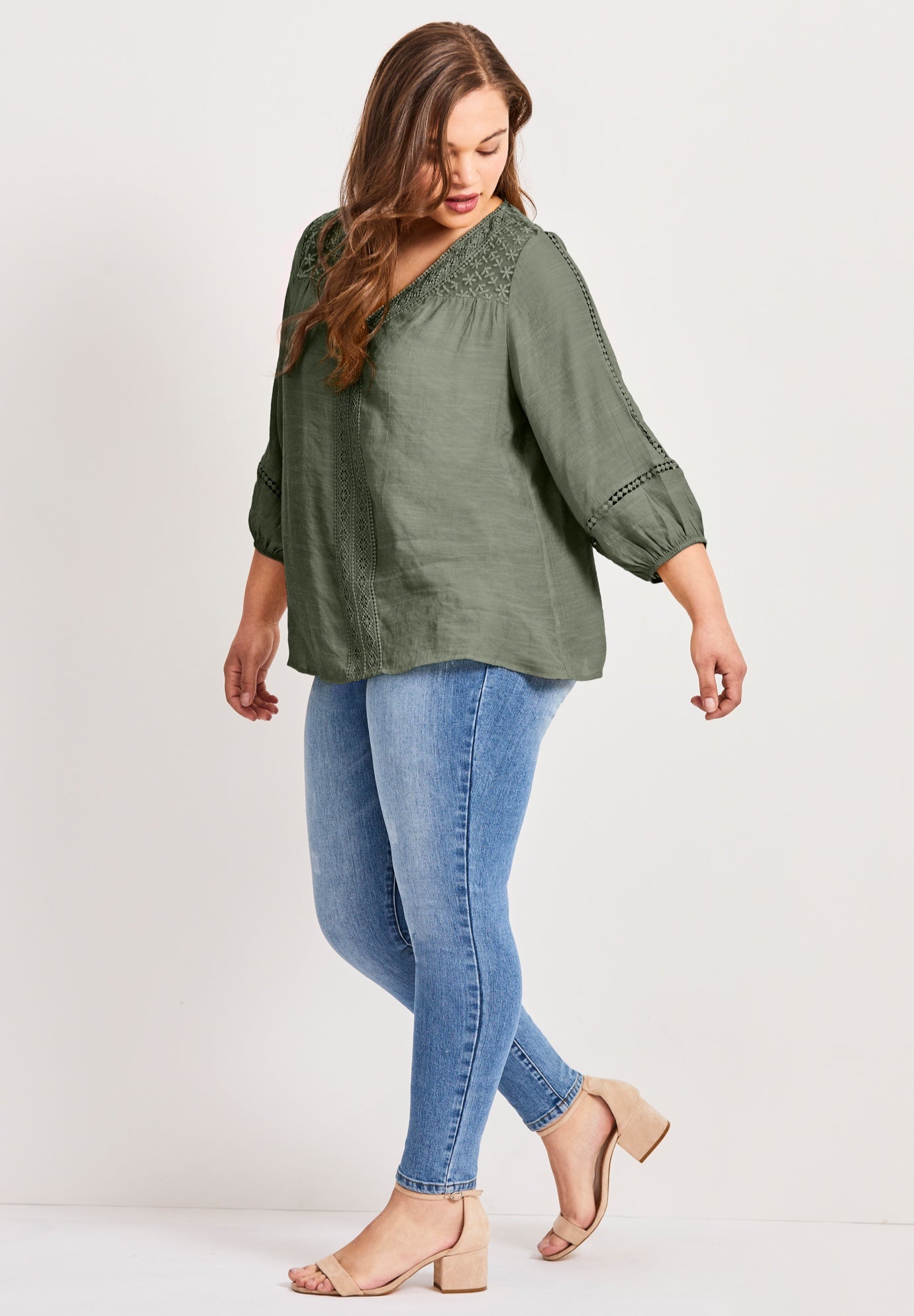 Embroidered Lace Detail Peasant Blouse image number 3