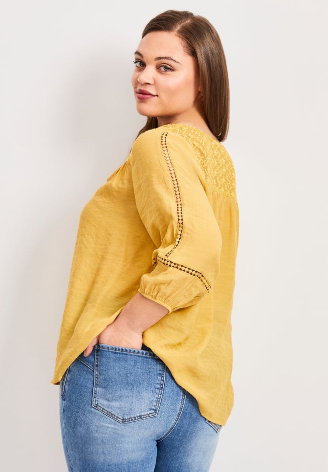 Embroidered Lace Detail Peasant Blouse image number 4