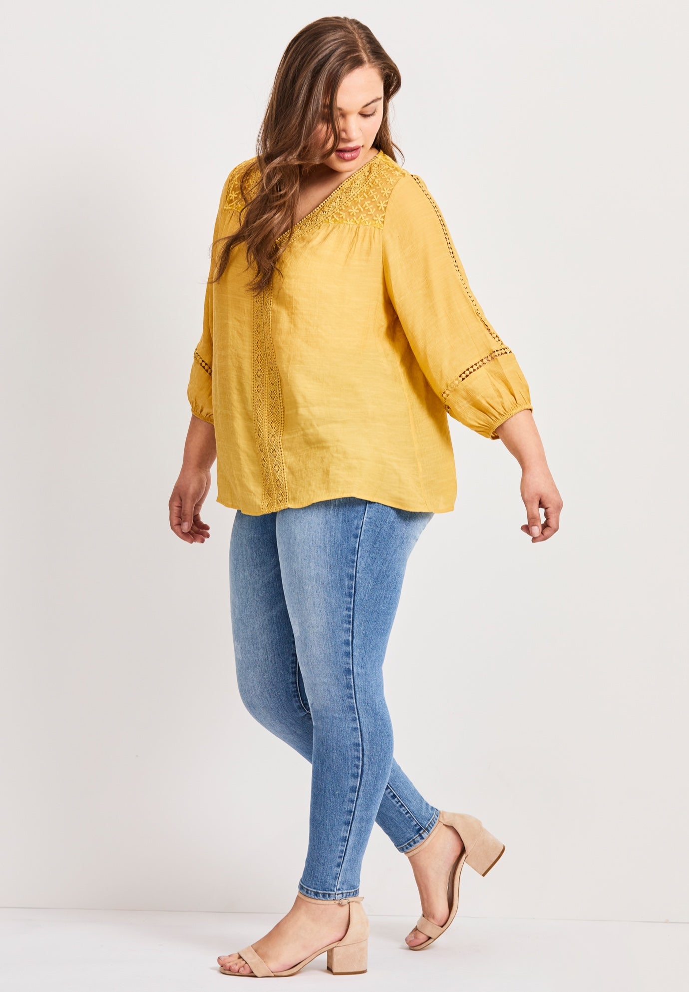 Embroidered Lace Detail Peasant Blouse image number 5