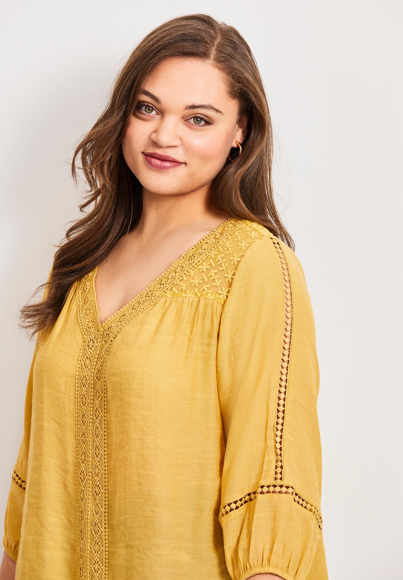 Embroidered Lace Detail Peasant Blouse image number 6