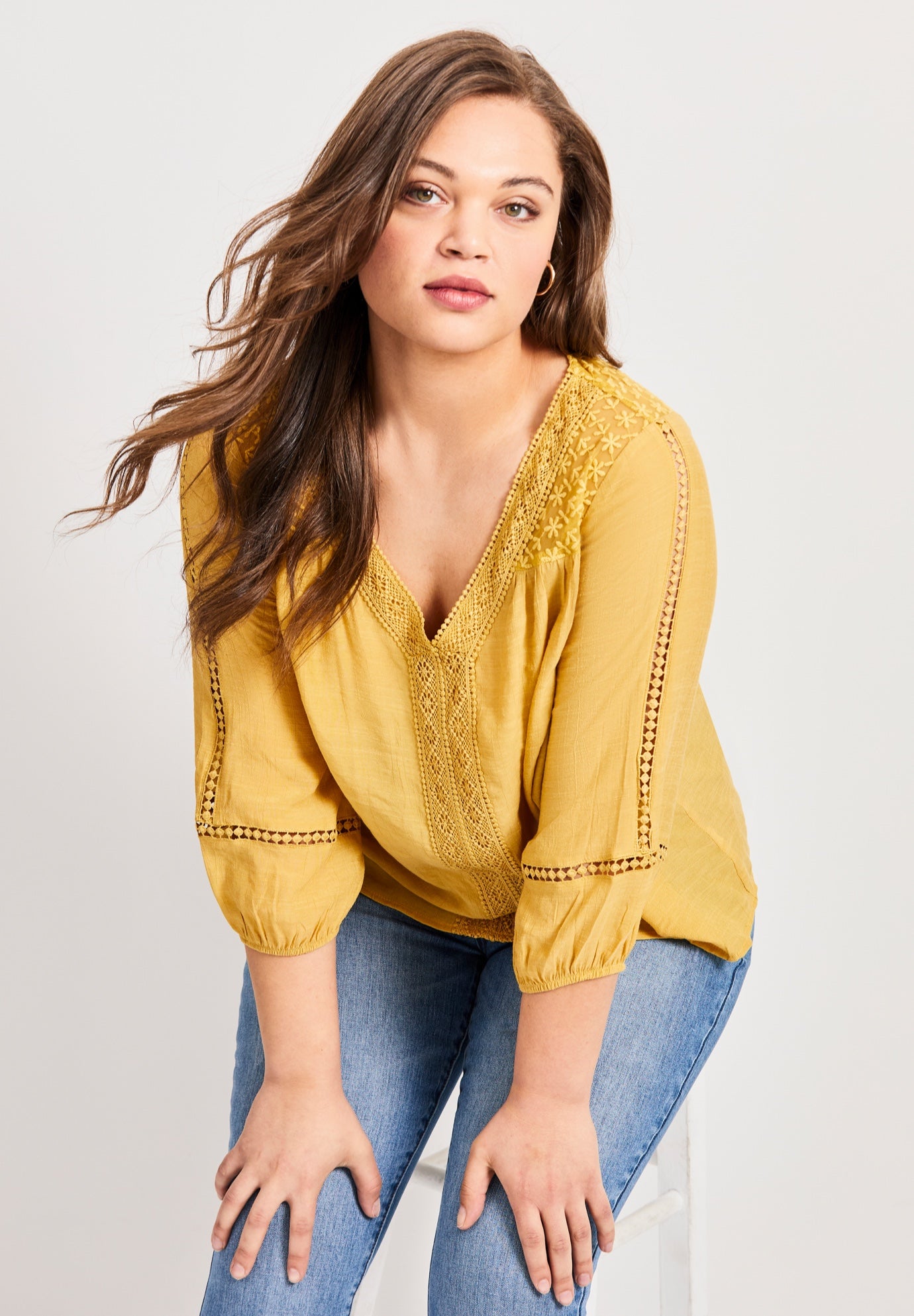 Embroidered Lace Detail Peasant Blouse image number 3