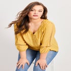 Embroidered Lace Detail Peasant Blouse image number null