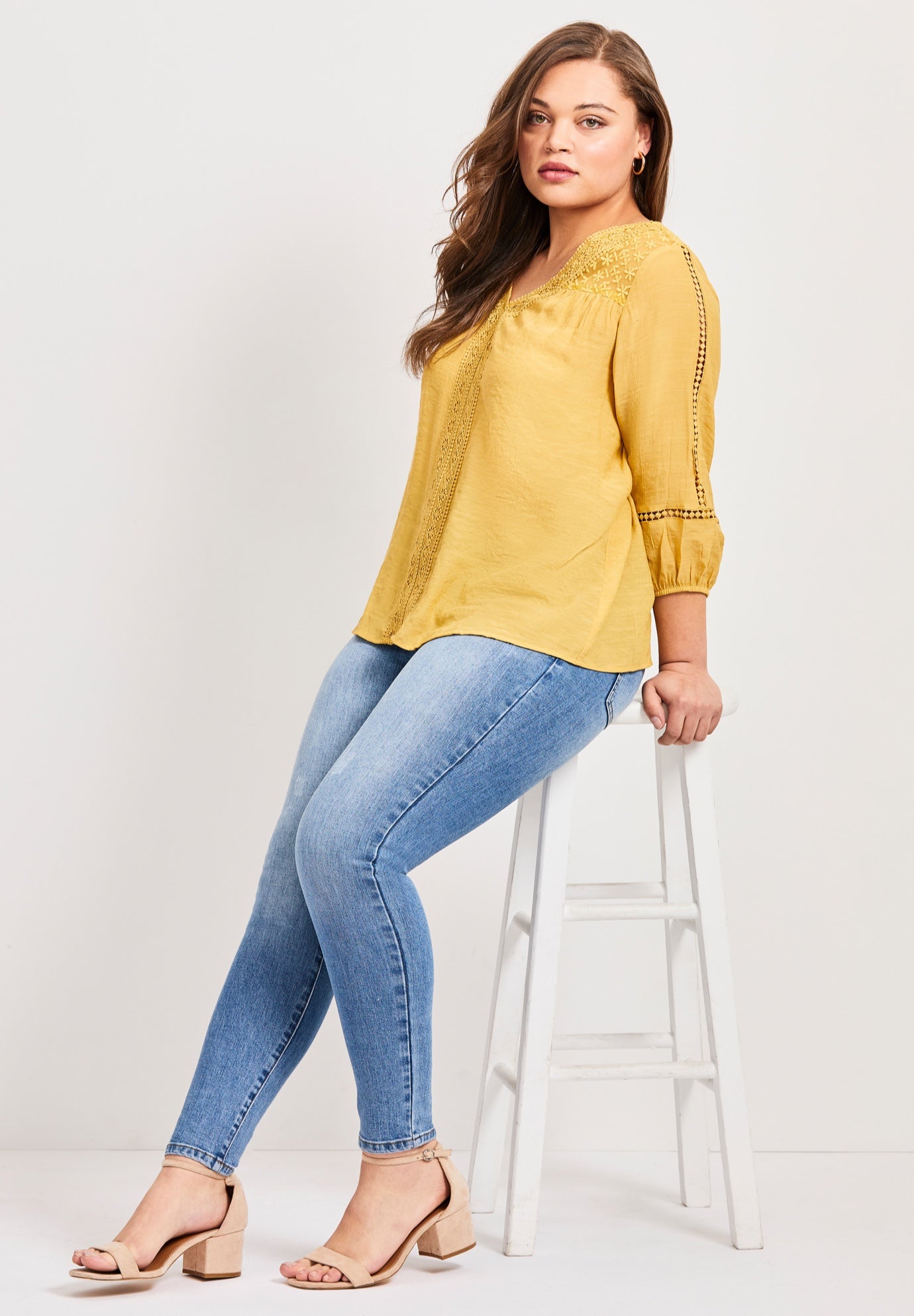 Embroidered Lace Detail Peasant Blouse image number 1