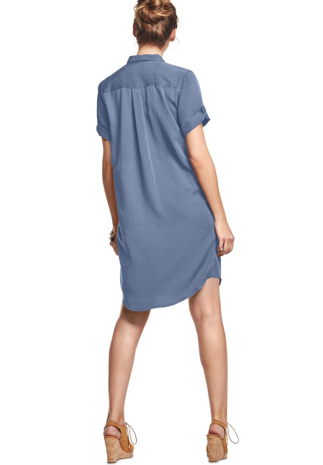 Linen-Blend Button-Front Collared Shirtdress image number 1