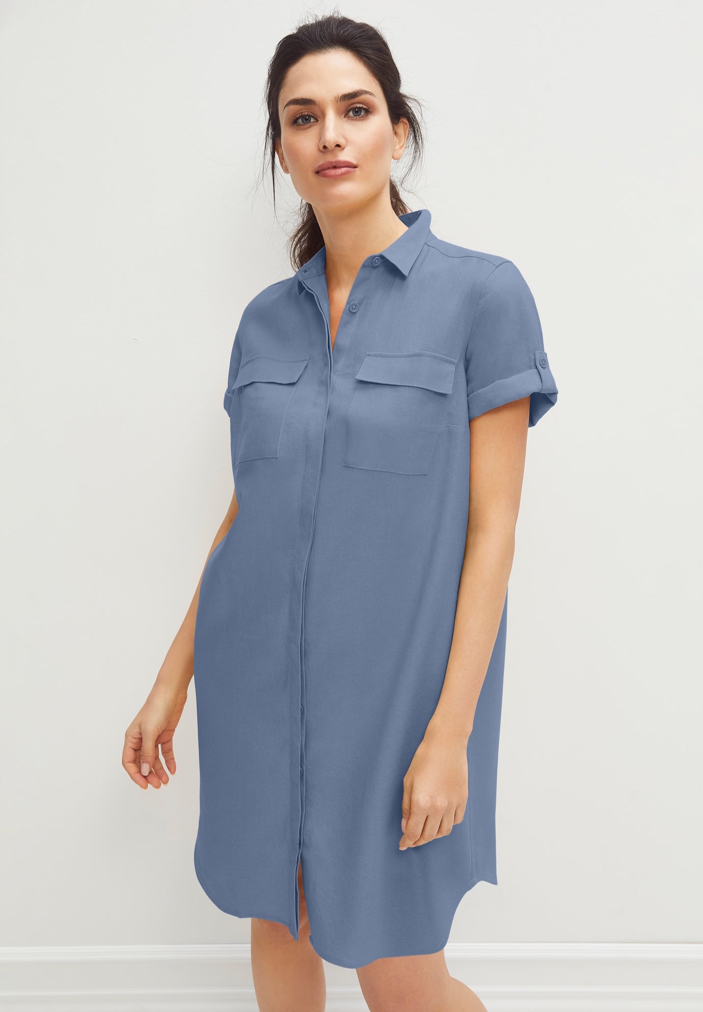 Linen-Blend Button-Front Collared Shirtdress image number 0