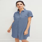 Linen-Blend Button-Front Collared Shirtdress image number 0