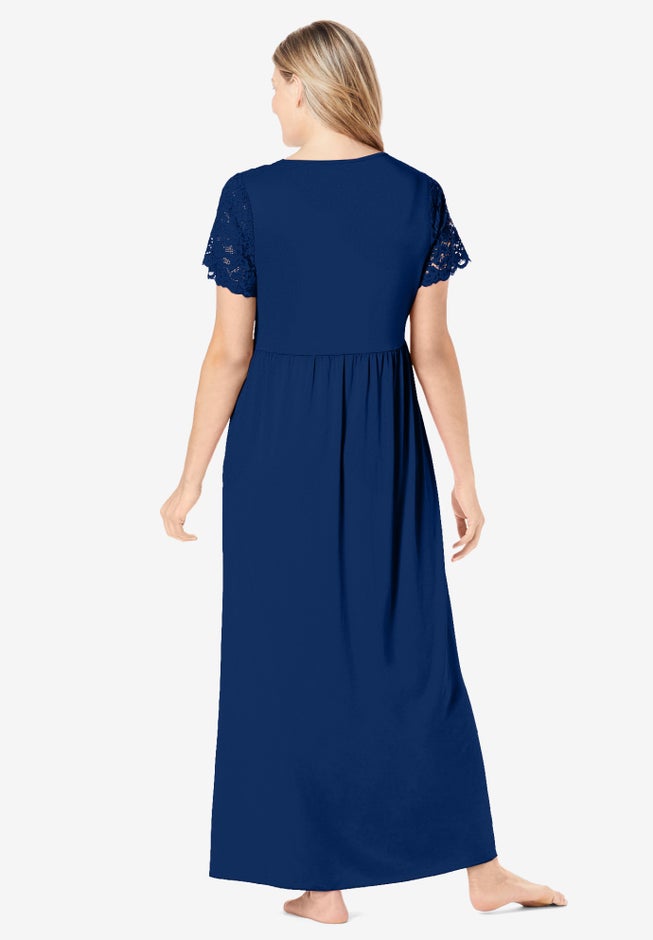 Long Lace Top Stretch Knit Gown image number 1
