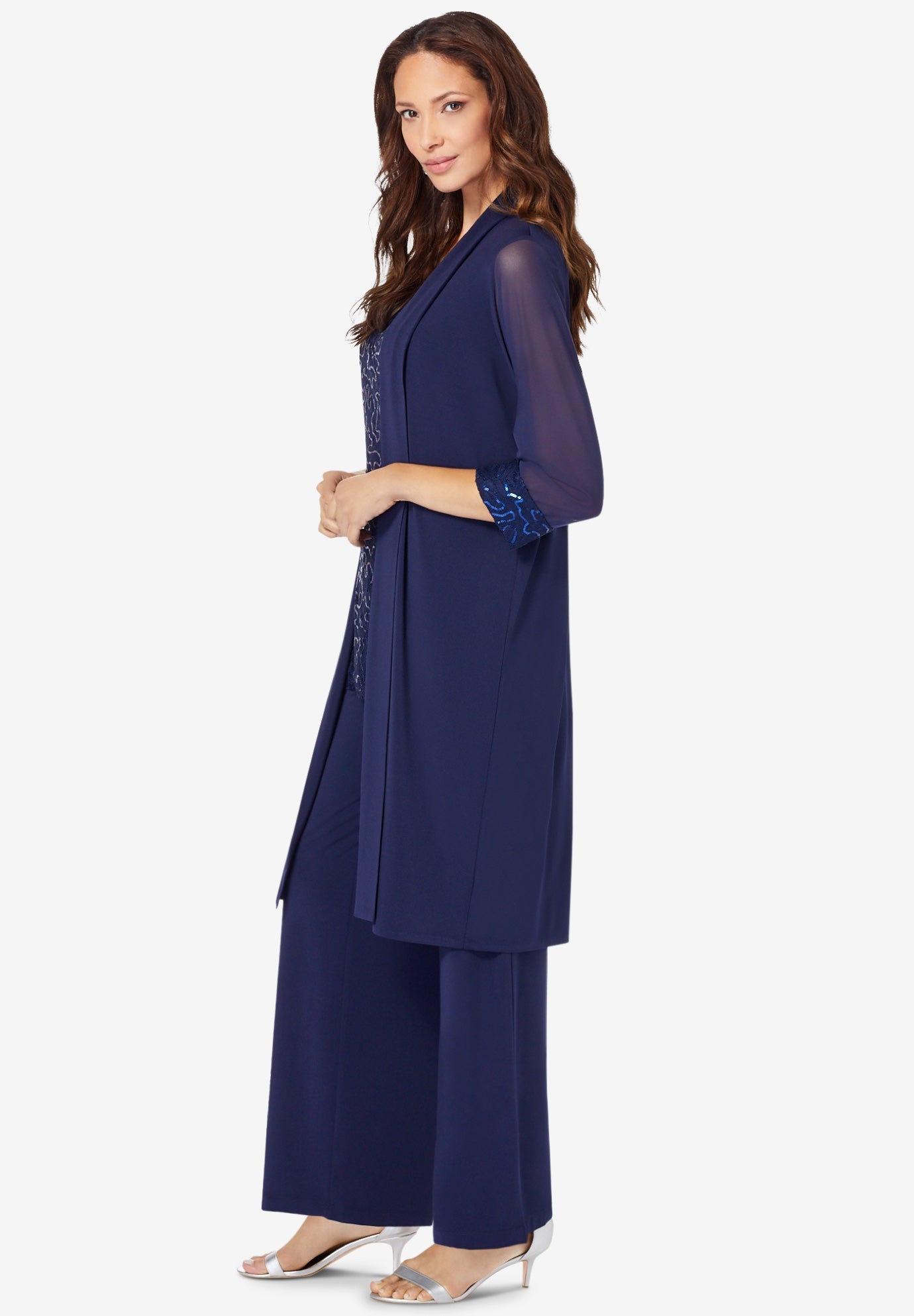 Plus-Size 3 Piece Knit Embellished Pant Set image number 3
