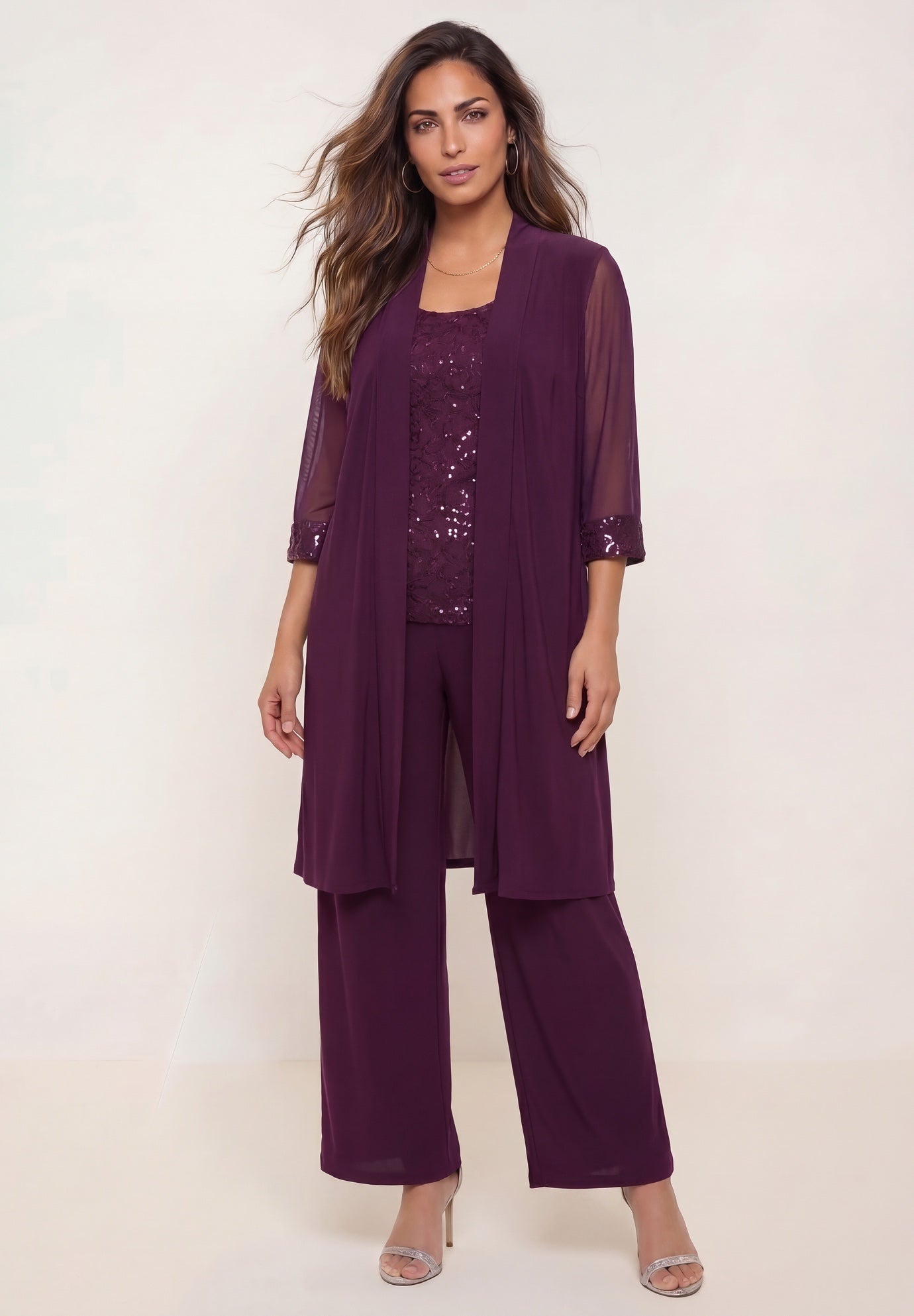 Plus-Size 3 Piece Knit Embellished Pant Set image number 0