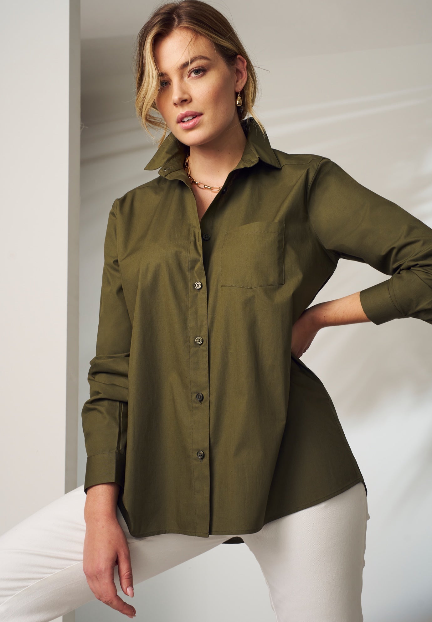 Wrinkle-Free Stretch Cotton Oversized Shirt image number 0