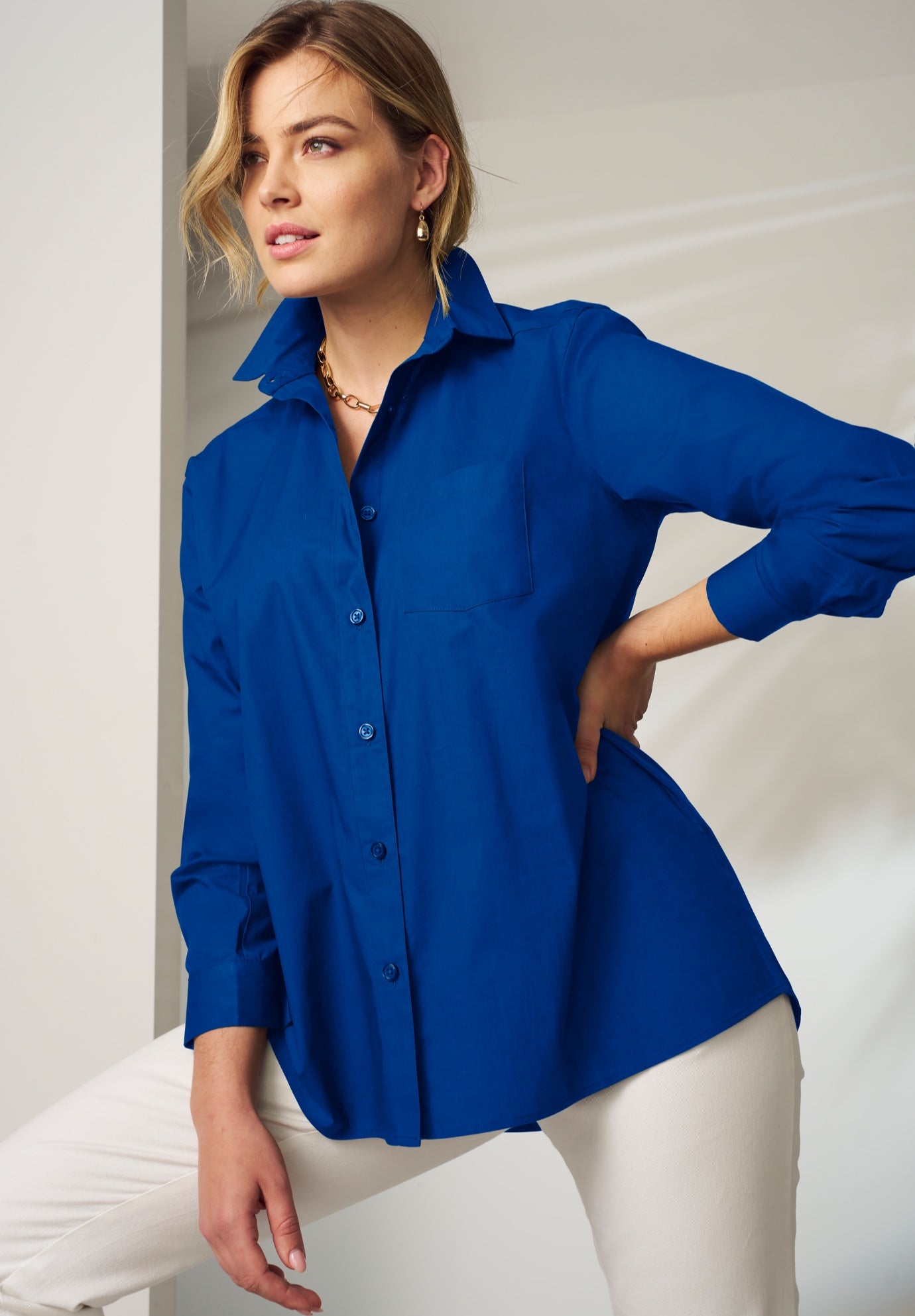 Wrinkle-Free Stretch Cotton Oversized Shirt image number 0