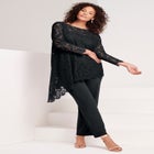 Plus-Size Asymmetrical Lace Pant Set &ndash;Long Sleeve Lace Scalloped Tunic & Elastic Waist Pants image number 5