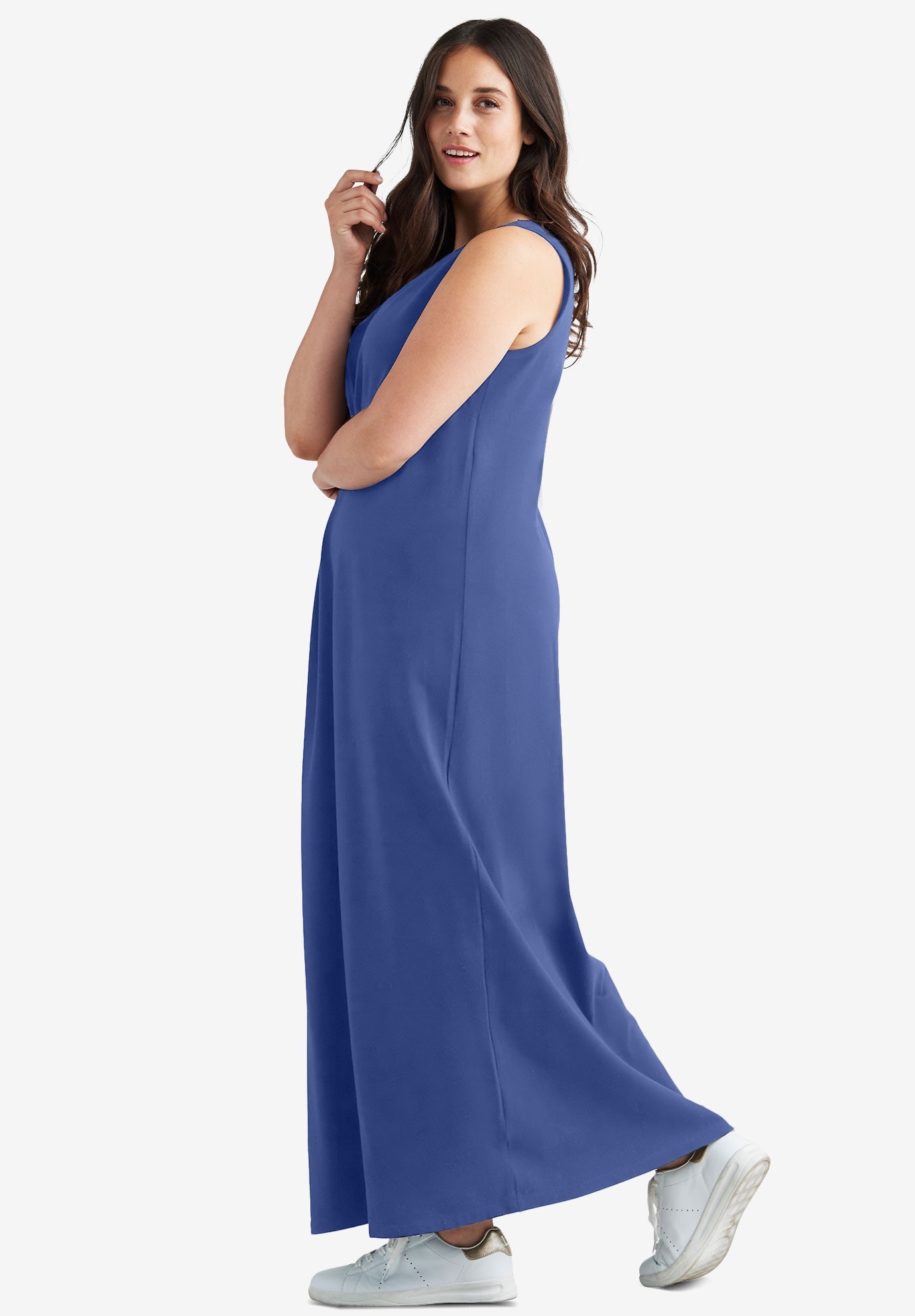 Cotton Spandex Scoop Neck Sleeveless A-Line Maxi Dress image number 1
