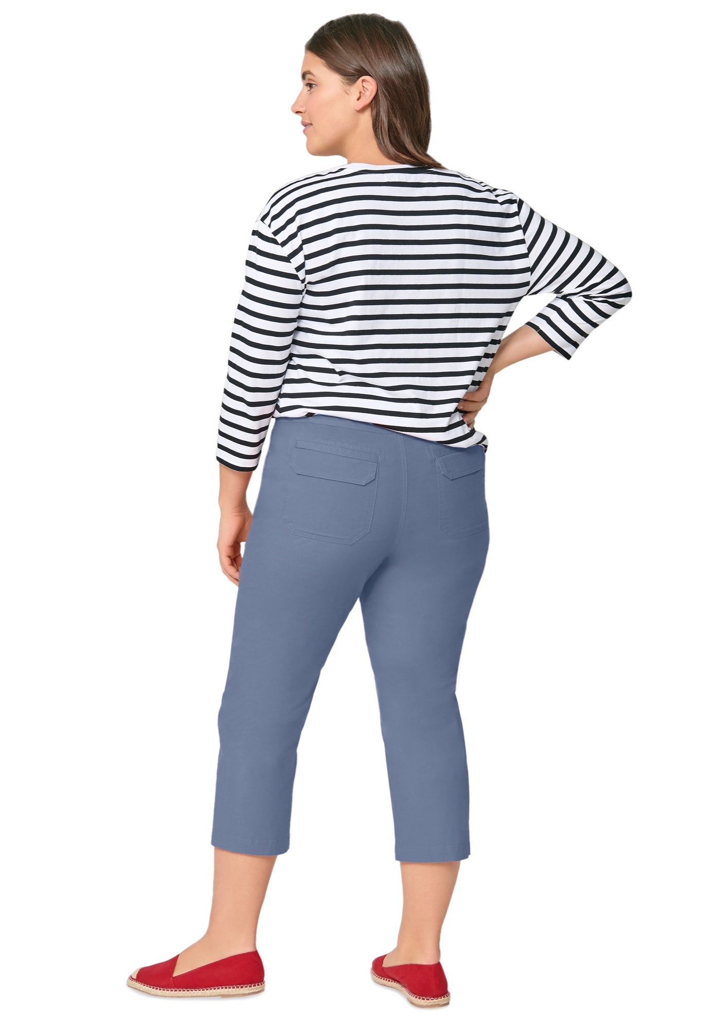 Stretch Cotton Poplin Mid-Rise Seamed Capri image number 1