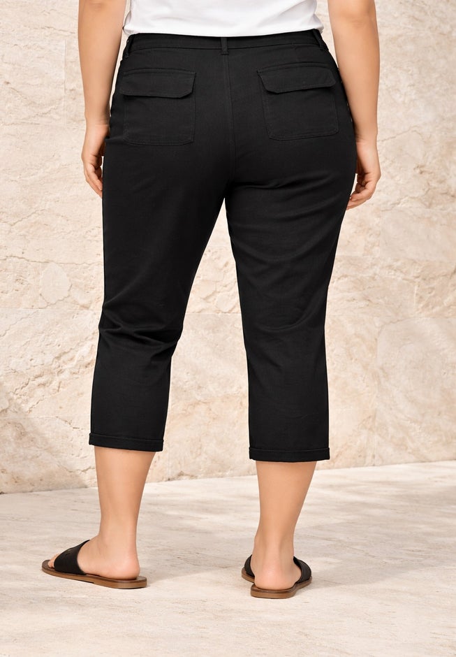 Stretch Cotton Poplin Mid-Rise Seamed Capri image number 1