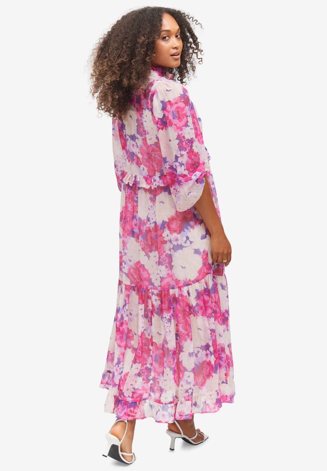 Sheer Maxi Dress With Ruffled Trim image number 1