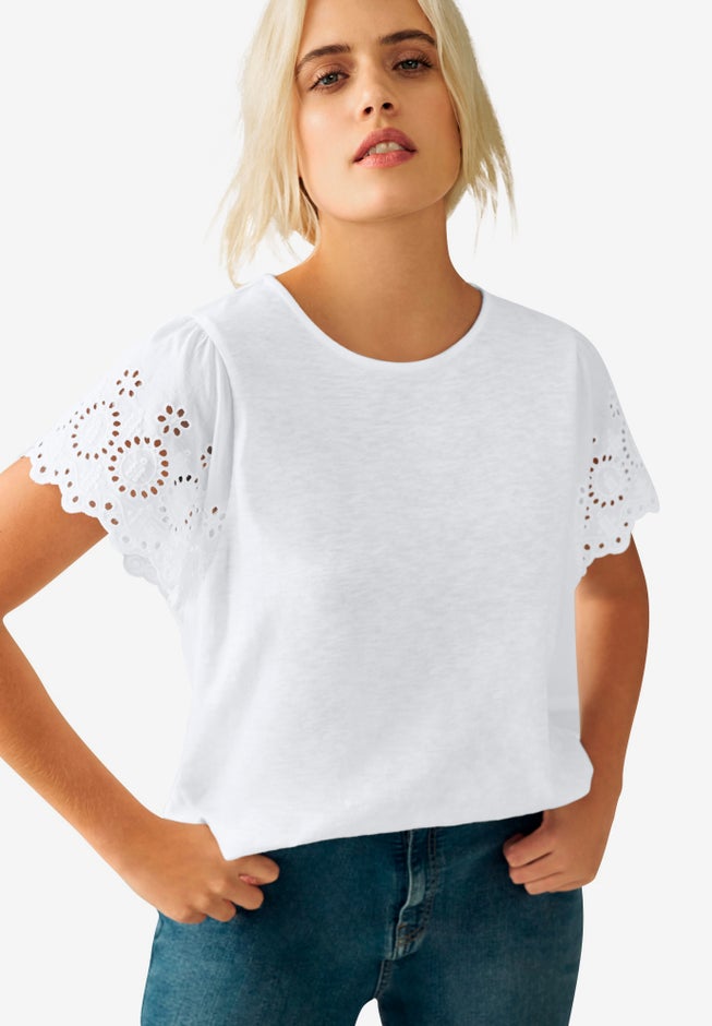 Eyelet Cap Sleeve Tee image number 0