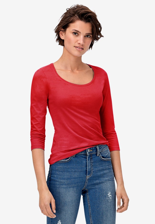 Three-Quarter Sleeve Scoop Neck Tee image number 0