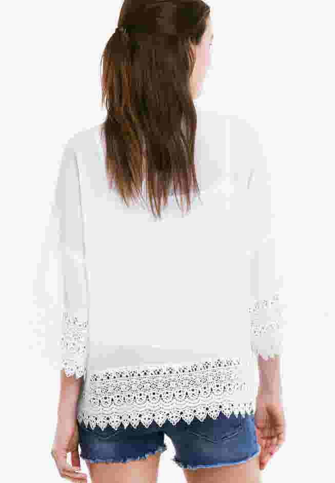 Sheer Lace Trim Kimono Cardigan image number 1