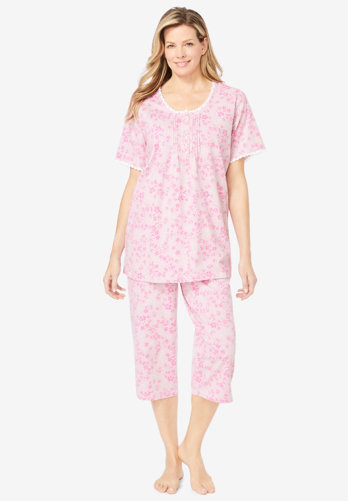 2-Piece Pintuck Tee and Capri Sleep Set image number 0