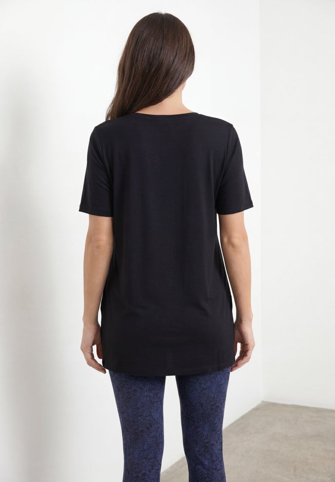 Stretch Jersey Knit A-Line Relaxed V-Neck Short Sleeve Tunic image number 1
