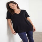 Stretch Jersey Knit A-Line Relaxed V-Neck Short Sleeve Tunic image number 0