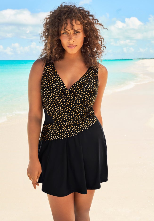 Mesh-Inset Wrap Swim Dress image number null