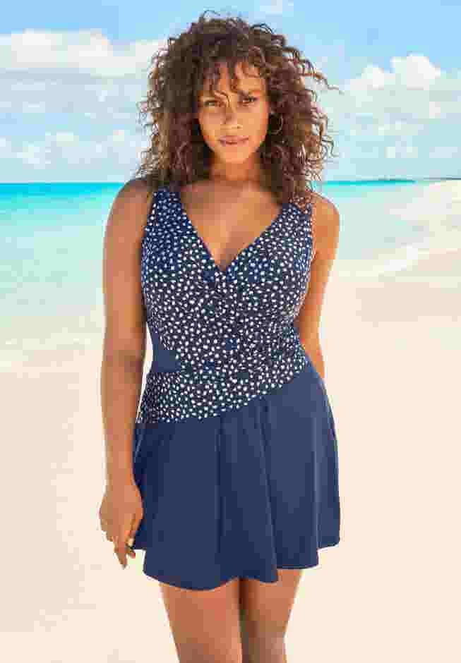 Mesh-Inset Wrap Swim Dress image number 0