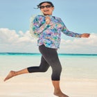 Split-Neck Long Sleeve Swim Tee with Built-In Bra image number null