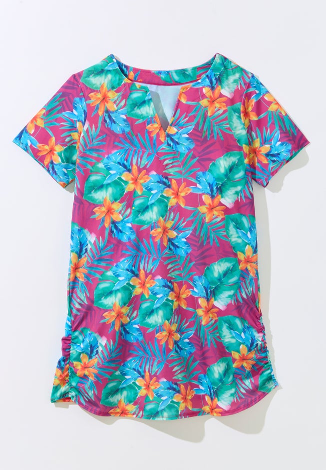 Split-Neck Short-Sleeve Swim Tee with Built-In Bra image number 3