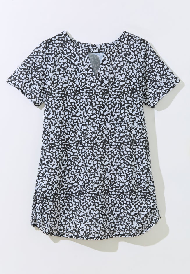 Split-Neck Short-Sleeve Swim Tee with Built-In Bra image number 3