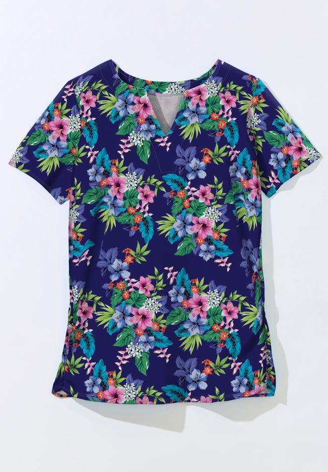 Split-Neck Short Sleeve Swim Tee with Built-In Bra image number 3