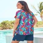 Split-Neck Short Sleeve Swim Tee with Built-In Bra image number null