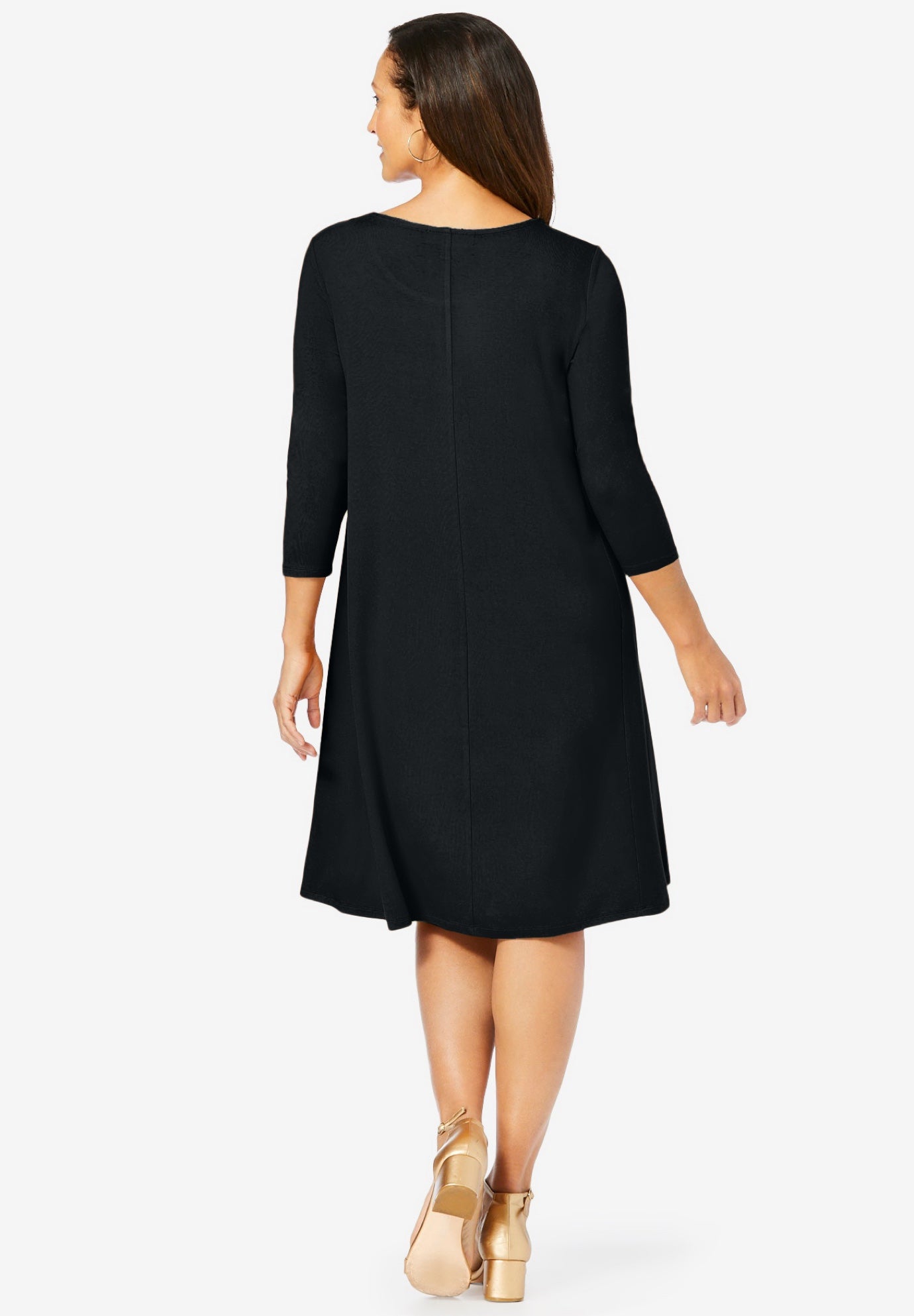 Stretch Knit Three-Quarter Sleeve T-shirt Dress image number 1