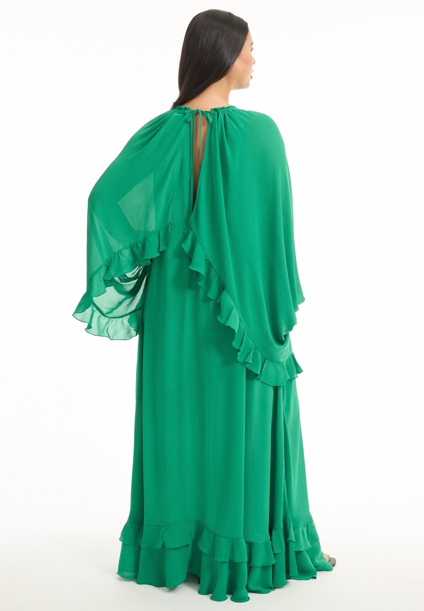 Ruffled Chiffon Cape Maxi Dress image number 1