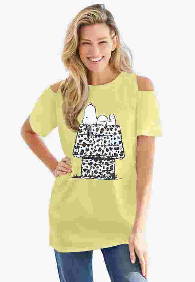 Short-Sleeve Snoopy Cold Shoulder Tee image number 0