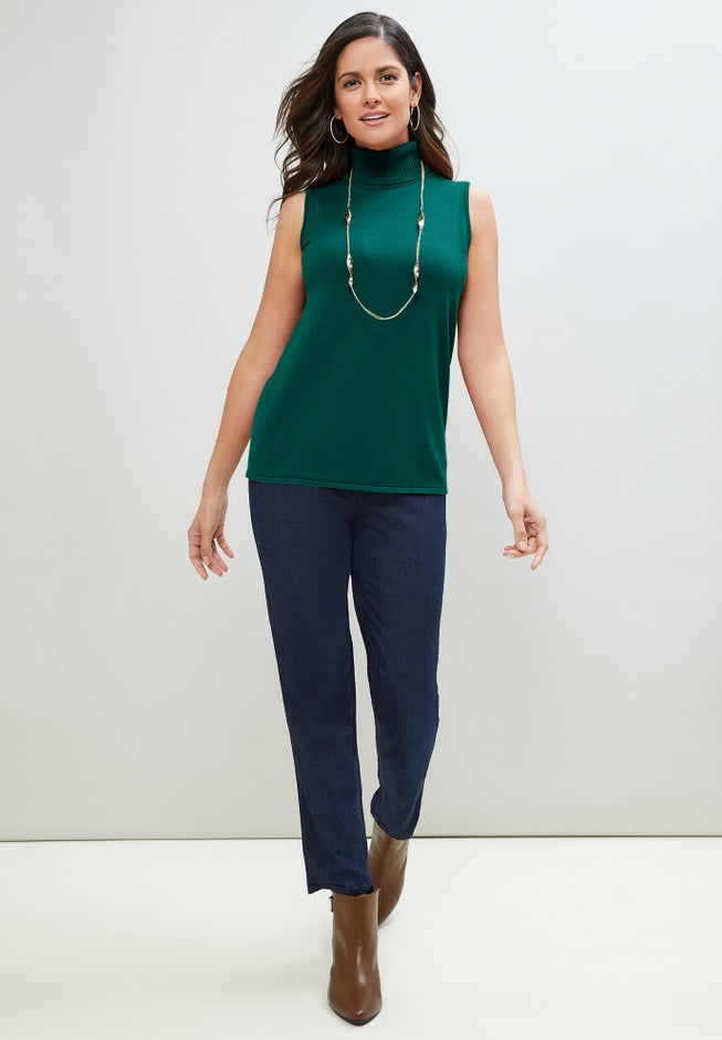 Cotton Cashmere Sleeveless Turtleneck Shell image number 3