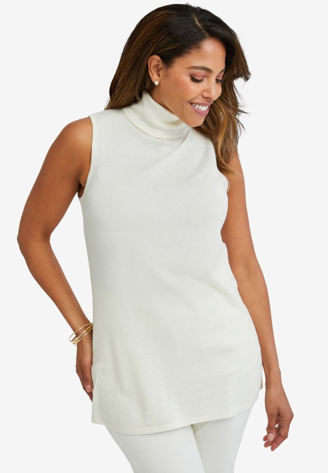 Cotton Cashmere Sleeveless Turtleneck Shell image number 0