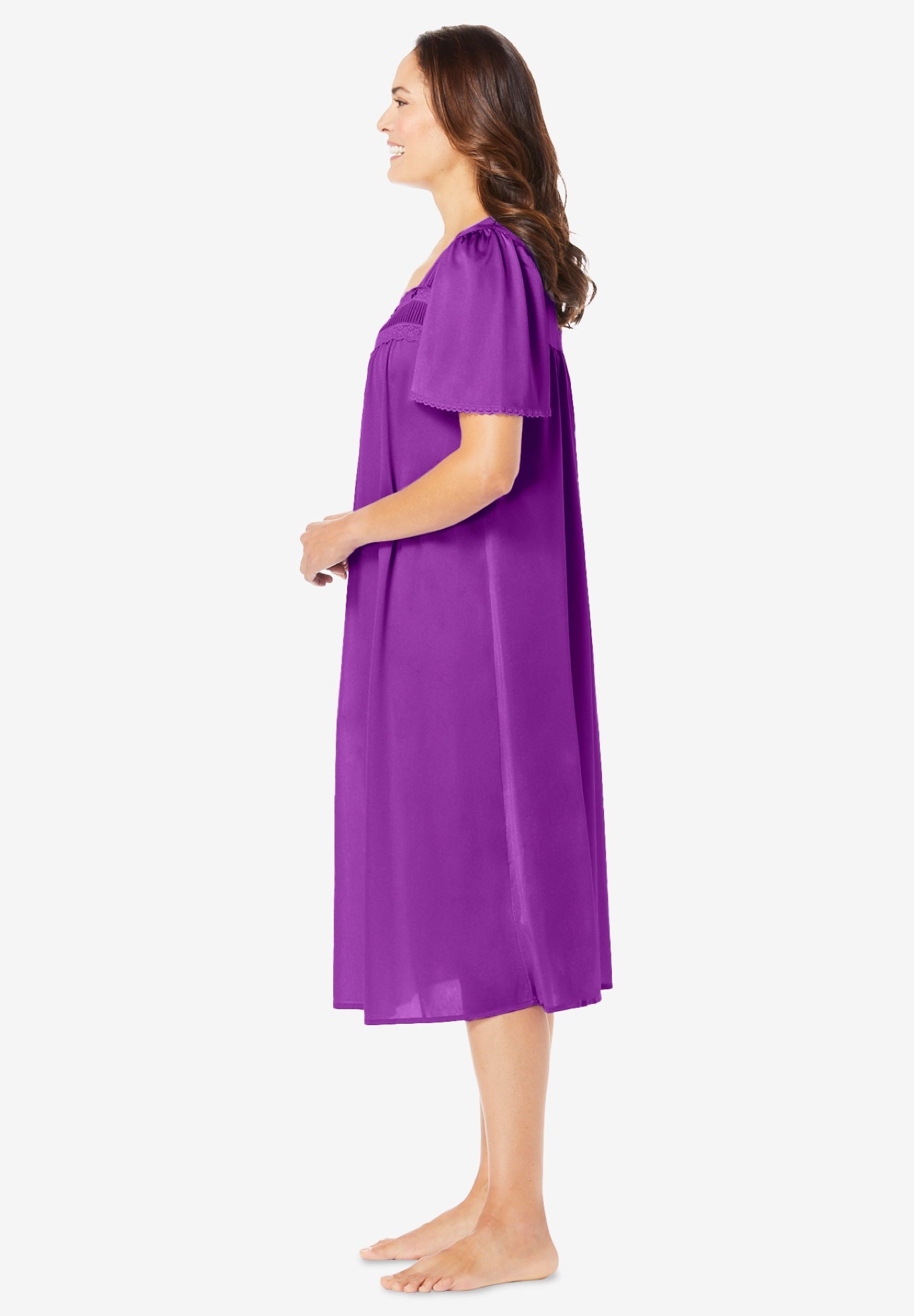 Short Silky Lace-Trim Gown image number 3