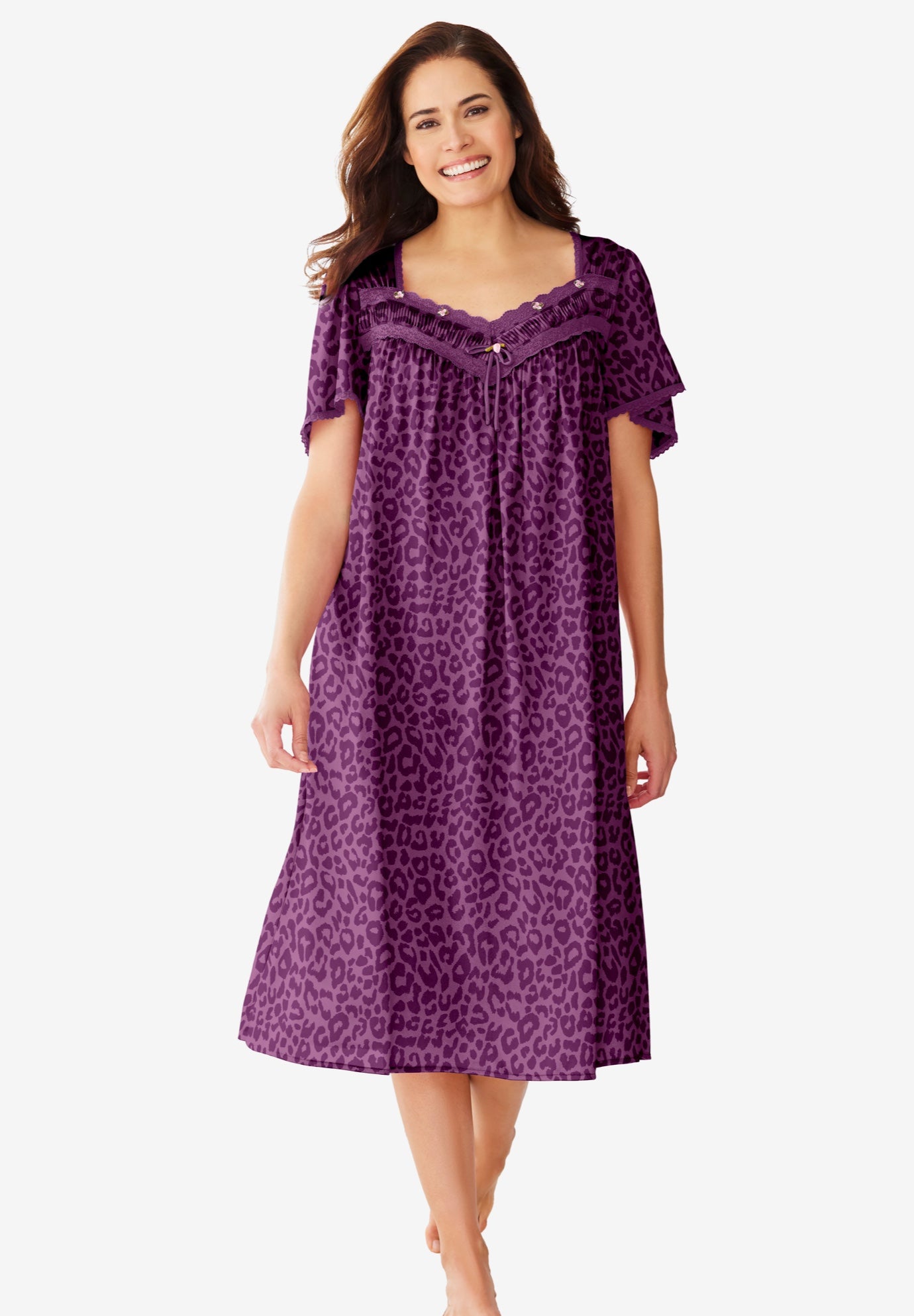 Short Silky Lace-Trim Gown image number 0