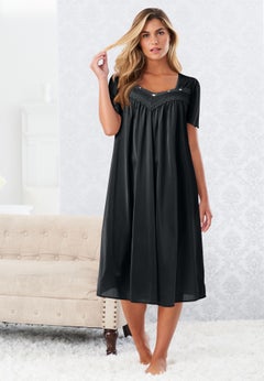 Short Silky Lace-Trim Gown