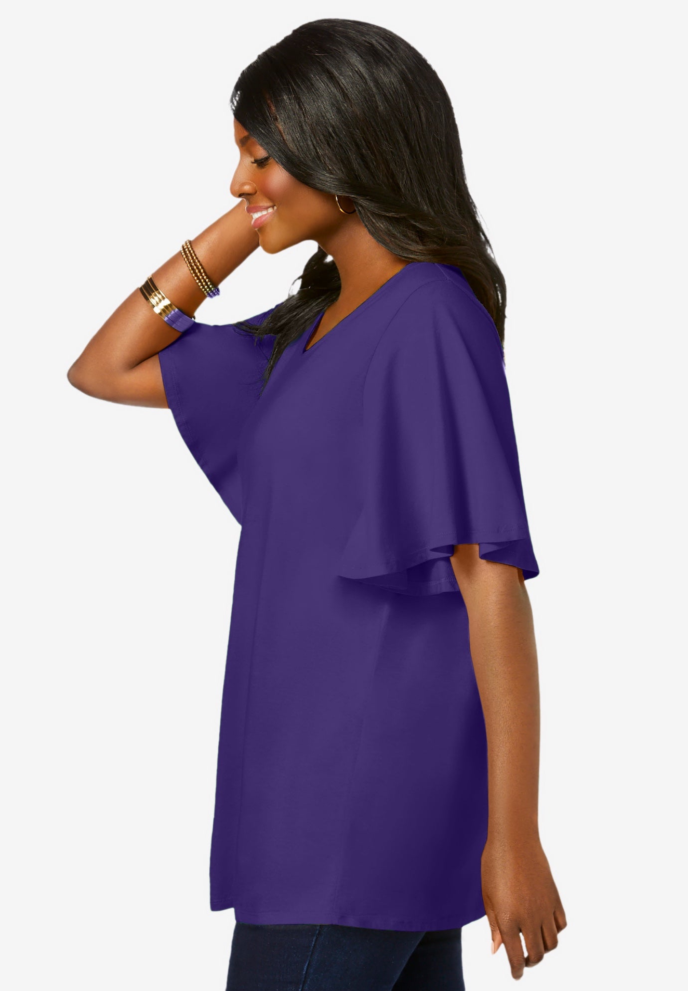 Stretch Knit Flutter Sleeve Tunic image number 2